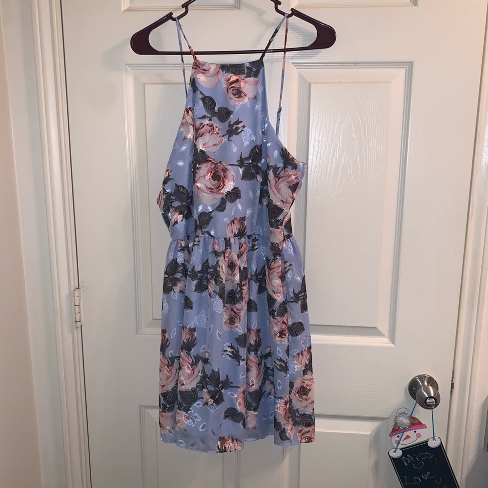 Floral light blue dress, open back